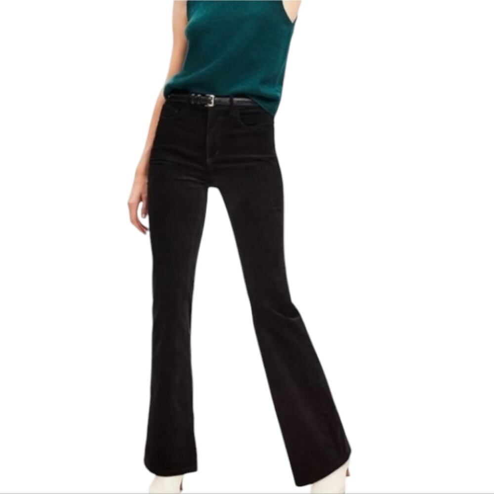 Loft Modern Bootcut Black Velvet Chic Black Flare Pants Size 10 P Petite